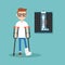 Disabled nerd on crutches with broken leg / illu