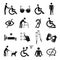Disabled people care and disability icon set