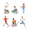 Disabled People Character Doing Sport Activity Participating in Competition Vector Set