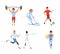 Disabled People Character Doing Sport Activity Participating in Competition Vector Set