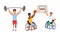 Disabled People Doing Sports Set, Male and Female Athletes Lifting Barbell, Playing Basketball Cartoon Vector