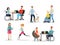 Disabled people flat characters set. Full-fledged life concept. Handicapped men and women with special needs vector