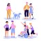Disabled people having walk and romantic dates vector illustration isolated.
