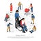 Disabled people isometric composition with pregnant woman persons in wheel chair retired and blind man