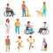 Disabled people vector flat isolated icon set