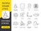 Disabled people, vector line icon set with editable stroke, person in wheelchair and blindness, hearing loss and