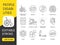 Disabled people, vector line icon set with editable stroke, person in wheelchair and blindness, hearing loss and