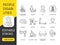 Disabled people, vector line icons set with editable stroke, wheelchair and cane, guide dog, and hearing aid, sign
