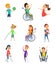 Disabled people. Wheelchair for kids. Children with disability. Vector characters in cartoon style