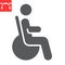 Disabled person glyph icon, disability and pensioner, handicapped person sign vector graphics, editable stroke solid icon, eps 10