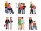 Disabled person with his helpful friends or volunteers. Vector flat style illustration of humans