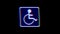 Disabled person sign with digital glitch effect. Blue sign with handicap symbol Wheelchair