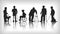 Disabled person silhouette. Blind people with walking canes and guide-dogs. Handicapped woman or man shadows set. Kid in