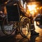 Disabled persons hands on wheelchair wheels, symbolizing empowerment and perseverance