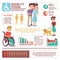 Disabled and retirement person vector infographic with charts and diagrams