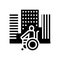 disabled riding wheelchair in city glyph icon vector illustration