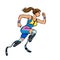 Disabled runner woman with leg prostheses running forward. sports competition