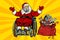 Disabled Santa Claus is in a wheelchair, Christmas gifts