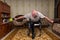 Disabled senior man leaned and doing exercises