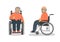 Disabled senior man in wheelchair. Front and side view.