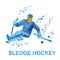 Disabled sledge hockey player with sticks on ice