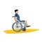 Disabled surfer. Wheelchair on surfboard on white background