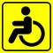 Disabled. Warning sign. Man in wheelchair. Black on yellow. Vector