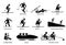 Disabled winter sports and games for handicapped athlete stick figures icons.