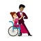Disabled woman and african american man dancing ball dance.