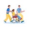 Disabled woman having good time with friends, flat vector illustration isolated.