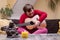 Disabled woman plays guitar and is happy