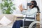 Disabled woman with virtual glasses