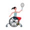 Disabled woman in wheelchair playing tennis flat vector illustration isolated.