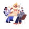 Disagreement in teamwork concept. Office worker team meeting, discusses misunderstandings. Employee hides angry emotions