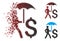 Disappearing Pixel Halftone Walking Businessman With Umbrella Icon