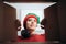 Disappointed Christmas Woman Looking Inside Cardboard Gift Box