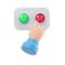 Disappointed customer cartoon hand presses the red button. Negative experience emotion 3d illustration
