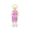 Disappointed plump woman in pink dress