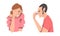 Disappointed Young Man and Woman Trying to Remember Something Feeling Frustration About Forgetting Things Vector Set