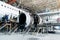 Disassembled airplane for repair and modernization in jet hangar