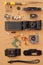 Disassembled Camera, Flatlay, vertical, Mobile phone wallpaper