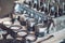 Disassembled car engine. Pistons, rings, crankshaft. Service station