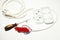 Disassembled double extension cord on a white background.