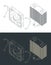 Disassembled tower type CPU cooler isometric blueprint