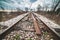 Disassembly and cutting of the old steel railway bridge and rusty rails