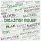 Disaster Relief typography word cloud.