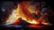 disaster scene of volcanos, illustration force of nature, ai generated image