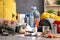 Disaster supply kit for earthquake on grey table indoors