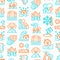 Disasters seamless pattern with thin line icons: earthquake, tsunami, tornado, hurricane, flood, landslide, drought, snowfall,