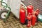 Discarded fire extinguishers in a builders yard